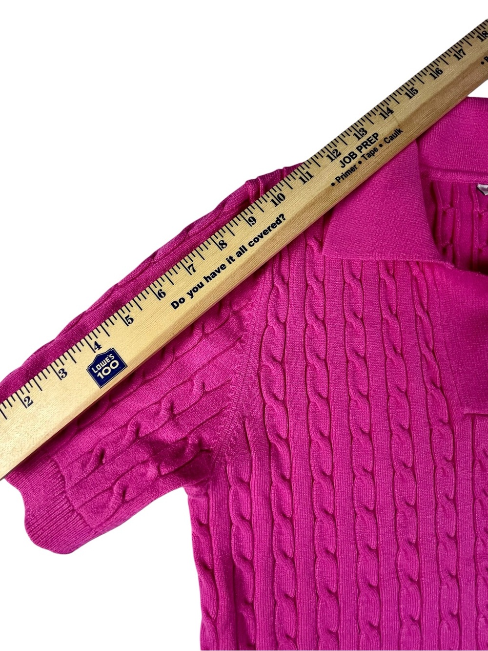 Women’s Short-Sleeve Cable Polo Sweater in Hot Pink L - sku 147 - Picture 6 of 10